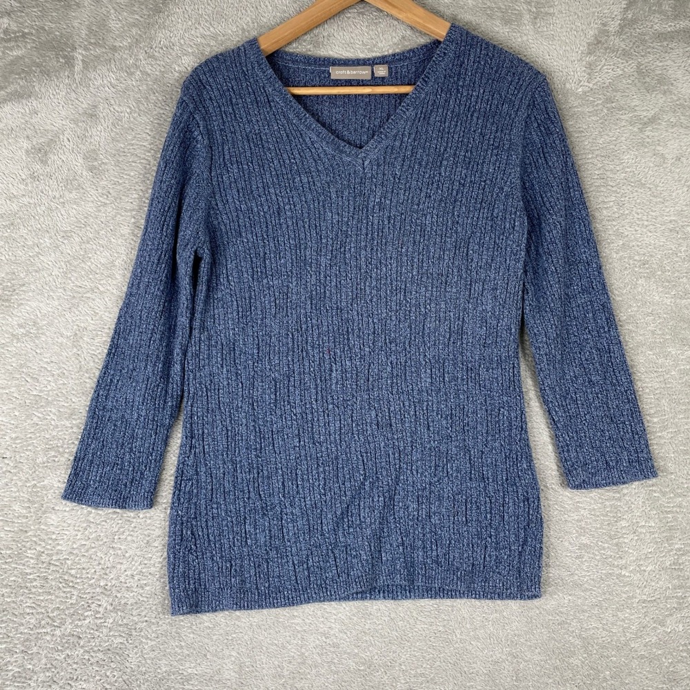 Croft & Barrow Sweater Womens XL‎ Blue Ribbed Knit V-Neck 100% Cotton Casual